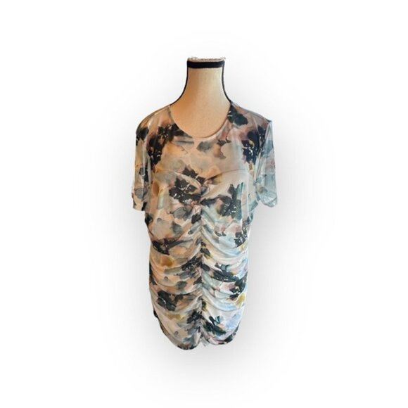 🆕 NWT Torrid 1 2 3 Watercolor Stretch Mesh Neck Ruched Top 14 16 18 20 22 24 - Picture 9 of 16